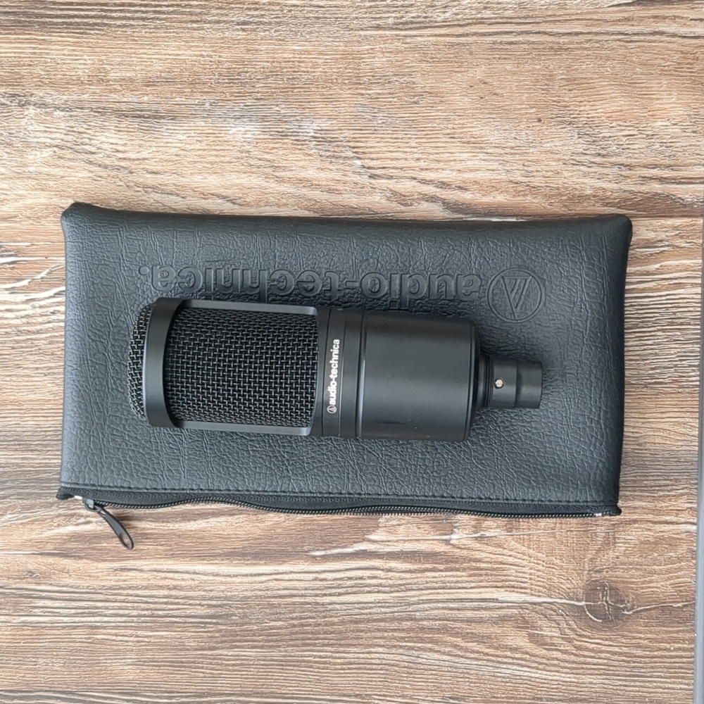 Audio-Technica AT2020 Cardiod Condenser Studio Mic w/ P-Pop filter and more.